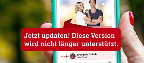 Bild mit neuer Radio-App auf Smartphone mit Schrift Jetzt Updaten, wird nicht mehr unterstützt