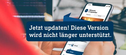 Bild mit neuer Radio-App auf Smartphone mit Schrift Jetzt Updaten, wird nicht mehr unterstützt