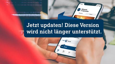 Bild mit neuer Radio-App auf Smartphone mit Schrift Jetzt Updaten, wird nicht mehr unterstützt