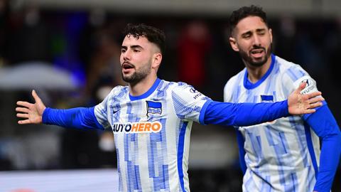 Hertha-Fußballer Marco Richter jubelt im Spiel gegen Borussia Dortmund