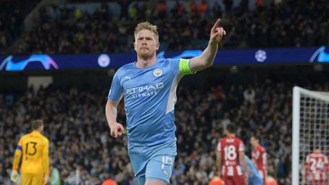 Jubel bei Kevin De Bruyne von Manchester City nach dem Tor zum 1:0 im Spiel gegen Atletico Madrid 