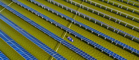 Luftaufnahme von Solarpaneln in einem Gewässer stehend. (AFP)