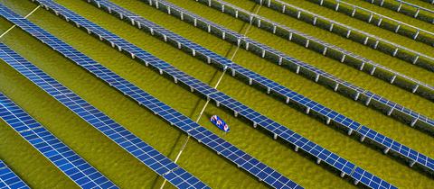 Luftaufnahme von Solarpaneln in einem Gewässer stehend. (AFP)