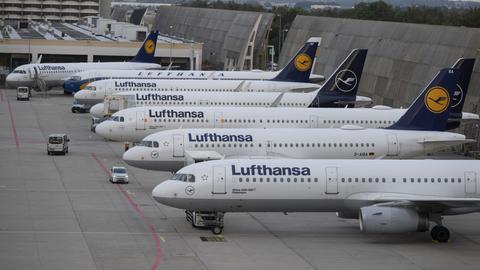 Passagiermaschinen der Lufthansa stehen auf dem Flughafen Frankfurt am Main. (dpa)