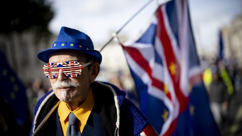 Ein gegner des Brexits demonstriert mit Gleichgesinnten in London (Großbritannien) (EPA)