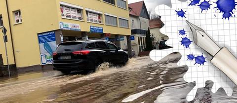 Starke Überschwemmung auf einer Straße