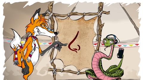 Fuchs Fox und Schlange Polly im Zelt