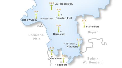 Karte Senderstandorte DVB-T2 Südhessen