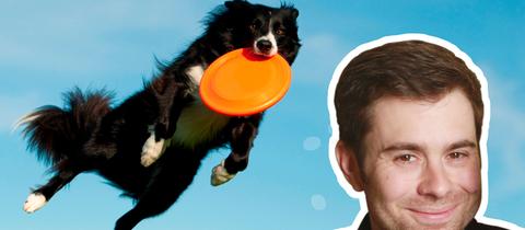 hr-Regionalreporter Roman Warschauer Collage mit Hund und Frisbee 