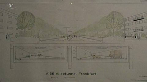 Karte zum Bauvorhaben "Alleentunnel": Bild aus der Hessenschau vom 17.02.1978