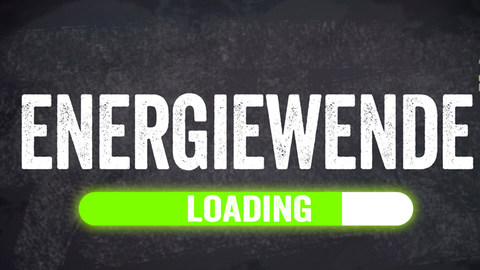 Schrift "Energiewende" steht fett auf schwarzem hintergrund, ähnlich ie ein Cpmuterbild, darunter ein grüner Ladebalken und Schrift "Loading", reinmonziert klein das hr-Nachhaltigkeitslogo (Blatt mit hr-Logo und Slogan "Gemeinsam nachhaltig")