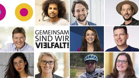 Die Porträts der Bildergalerie in der Zusammenschau, dazu ARD-Logo "Gemeinsam sind wir Vielfalt"